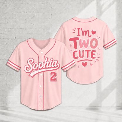 Personalized Two Cute Birthday Jersey, Custom Name Number Pink Baseball Shirt, Girls 2nd Birthday Outfit, Toddler Party Top, Birthday Girl