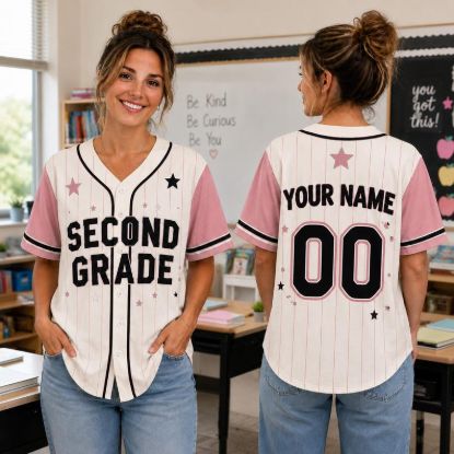 Custom Second Grade Teacher Baseball Jersey, Personalized Back to School Shirt, Teacher Name Jersey, Classroom Team Uniform Gift Teacher