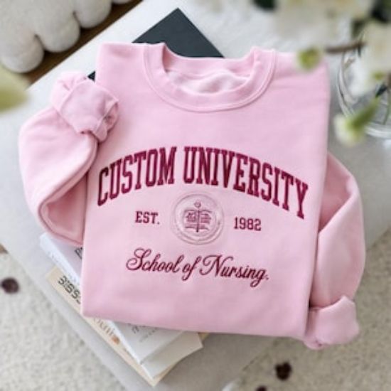 Embroidered Custom College Sweatshirt, Embroidered Personalized Logo University Sweatshirt, College Hoodie, Graduation Gift For Friend