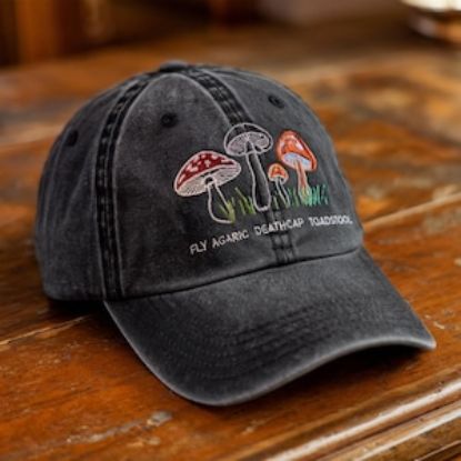 Embroidered Subtle FDT Anti Maga Pigment Dyed Hat, Mushroom Protest Hat, Forager Gift, Nature Lover Hat, Cottagecore Aesthetic