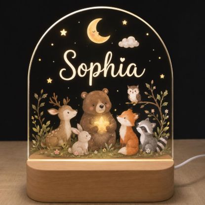 Personalized Woodland Animal Night Light, Custom Name LED Acrylic Lamp, Forest Nursery Decor, Baby Night Light, Woodland Baby Shower Gift