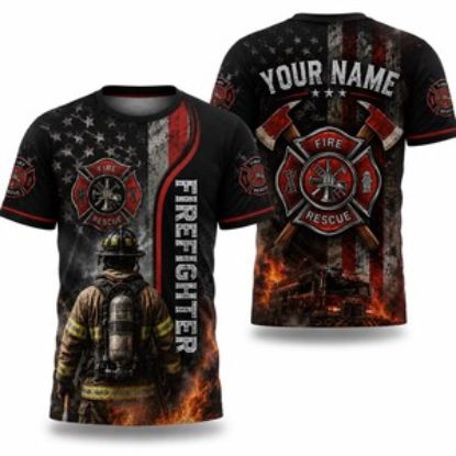 Personalized Firefighter T Shirt, Custom Fire Rescue Shirt, Firefighter American Flag Tee, Fire Dept Gift, Fireman Name Shirt, Never Forget
