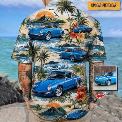 Custom Photo Car Hawaiian Shirt, Upload Your Classic Car Photo Shirt, Personalized Vintage Car Aloha Shirt, Tropical Beach Car Shirt Gift