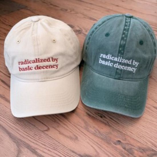 Embroidered Radicalized By Basic Decency Dad Hat, Liberal Unisex Hat, Feminist Activist Gift For Activist Hat Political Protest