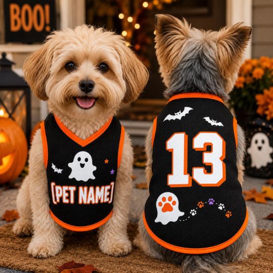 Personalized Halloween Dog Jersey, Custom Pet Halloween Jersey, Custom Dog Basketball Shirt, Ghost Dog Jersey, Personalized Pet Gift