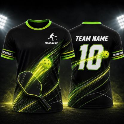 Custom Pickleball Jersey, Personalized Team Name & Number Shirt, Black Neon Green Sports Uniform, Youth Adult Court Club Gift for Players