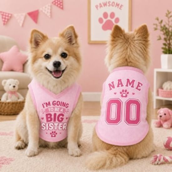Big Sister Dog Shirt, Pregnancy Announcement Pet Jersey, Custom Name Number Dog Clothes, Baby Reveal Pet Outfit, Cute Sister Shirt For Pet
