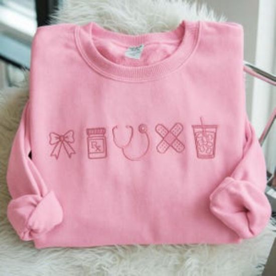 Embroidered Nurse Icon Sweatshirt, Healthcare Shirt, CNA Sweatshirt, Medical Assistant, Nursing Grad Gift, Coquette Nursing Sweatshirt