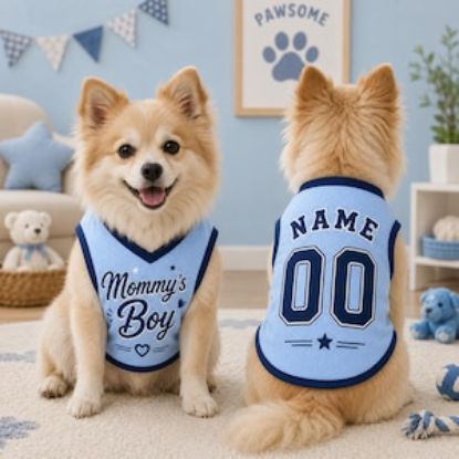 Custom Mommy’s Boy Dog Jersey, Personalized Dog Shirt, Name Number Pet Clothing, Dog Mom Gift, Cute Boy Dog Outfit, Pet Boy Clothing
