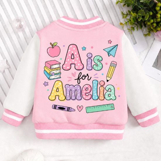 Personalized Back to School Kids Varsity Jacket, Custom Name Letterman Jacket, Kindergarten School Jacket, First Day of School Gift Jacket