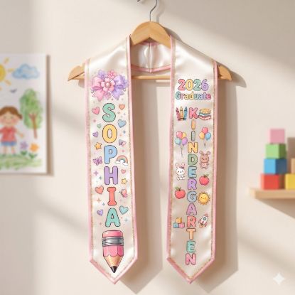 Personalized Kid Graduation Sash , Cute Kindergarten Stole Custom Name, Preschool Grad Gift, Class of 2026 Girl Sash, Girl Graduate Sash