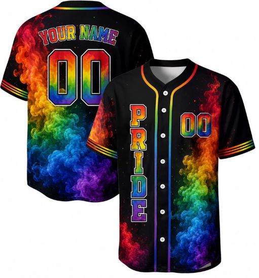 Personalized Pride Baseball Jersey, Custom LGBTQ Rainbow Smoke Jersey,Pride Month Sports Shirt, LGBT Custom Name Number Baseball Pride Month