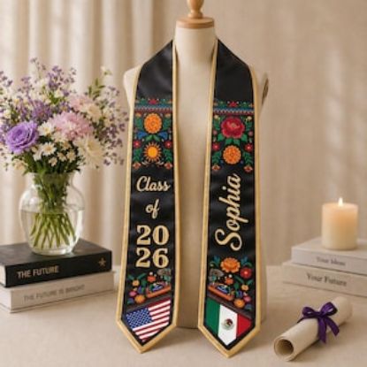 Personalize Mexican Graduation Stole, Custom Mexican Flag Graduation Sash 2026, Mexico Pattern Stole, Custom Name & School Sash