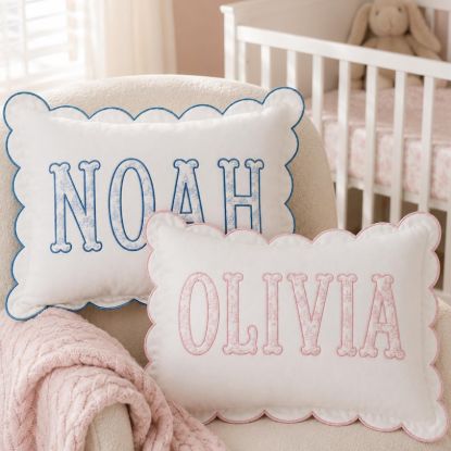 Personalized Monogram Pillowcase | Scalloped Boudoir Pillow | Custom Applique Toile Cushion |Grandmillennial Nursery Decor |Baby Shower Gift