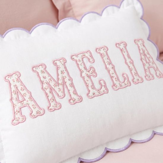 Custom Embroidered Name Scalloped Pillow | Personalized Nursery Cushion | Dorm Room Decor | Birthday Gift | College Dorm Gift
