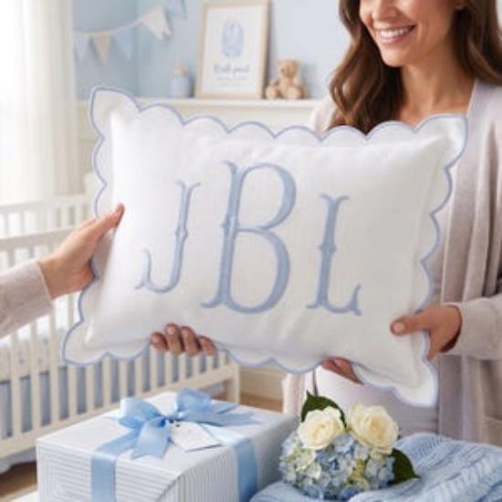 Personalized Monogram Pillow Cover | Custom Baby Initials Pillowcase | Scalloped Nursery Decor | Newborn Gift