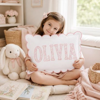 Personalized Embroidered Monogram Pillowcase | Custom Pink Toile Name Cushion | Nursery Decor | Dorm Room Pillow | Slumber Party Gift