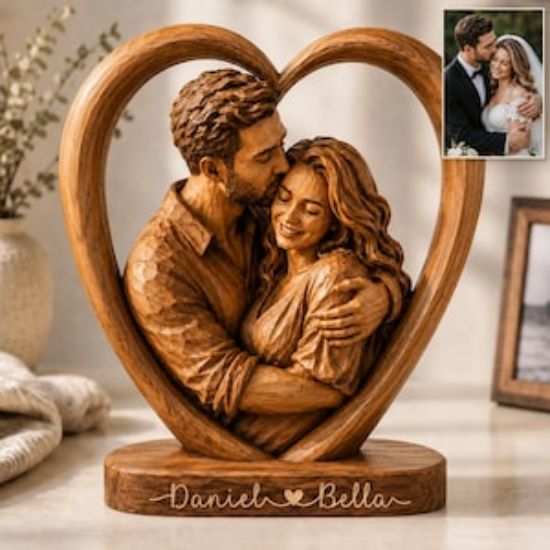 Personalized Couple Wooden Block, Custom Hugging Couple Figurine, Romantic Anniversary Gift for Wife Husband, Decor Home