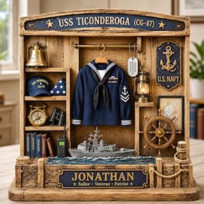 Custom Navy Sailor 2D Flat Wooden Block, Military Retirement Gift, US Navy Decor, Veteran Shadow Box, Personalized Name Keepsake