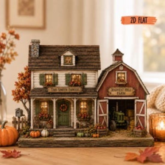 Personalized Harvest Farmhouse Wooden Block, Custom Family Farm Sign, Harvest Farm Sign, Thanksgiving Home Decor, Autumn Barn Shelf Sitter