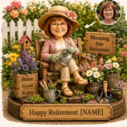 Personalized Retirement Bobblehead Figurine Wooden Block Beach Theme Decor Custom Keepsake Funny Retirement Gift for Men or Women Desk Decor