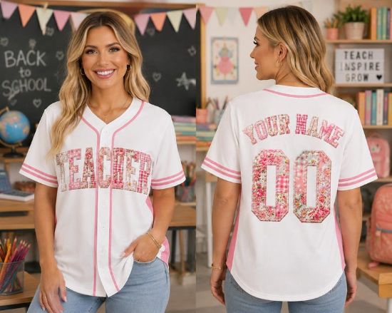 Personalized Teacher Shirt with Name, Custom School Spirit Jersey Shirt, Back to School Baseball Jersey Shirt, Elementary Teacher Gift